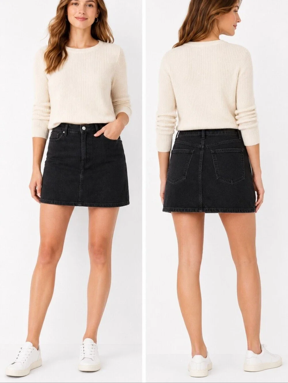ZARA Black Denim Mini Skirt Size M High Rise Classic Jean Skirt